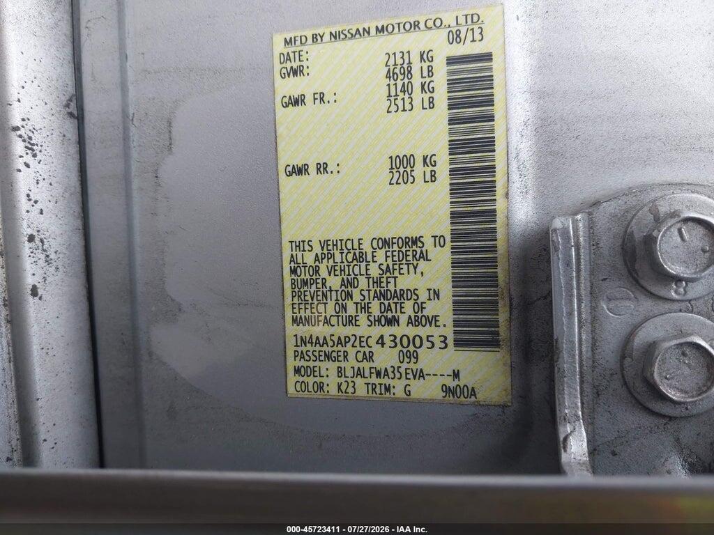 1N4AA5AP2EC430053 2014 NISSAN MAXIMA photo no. 9