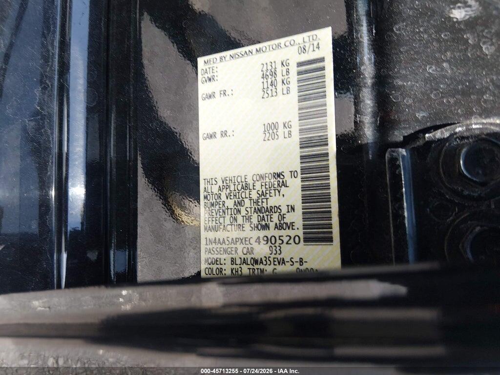 1N4AA5APXEC490520 2014 NISSAN MAXIMA photo no. 9