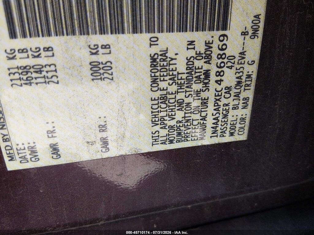 1N4AA5APXEC486869 2014 NISSAN MAXIMA photo no. 9
