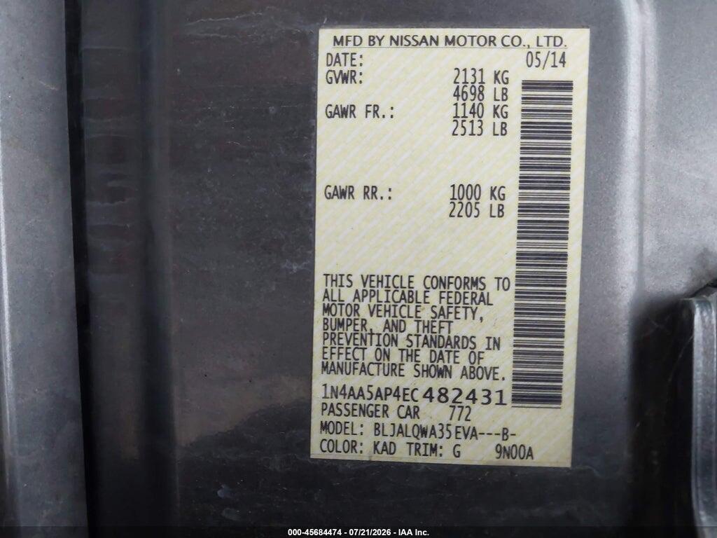 1N4AA5AP4EC482431 2014 NISSAN MAXIMA photo no. 9
