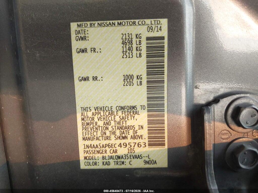 1N4AA5AP6EC495763 2014 NISSAN MAXIMA photo no. 9