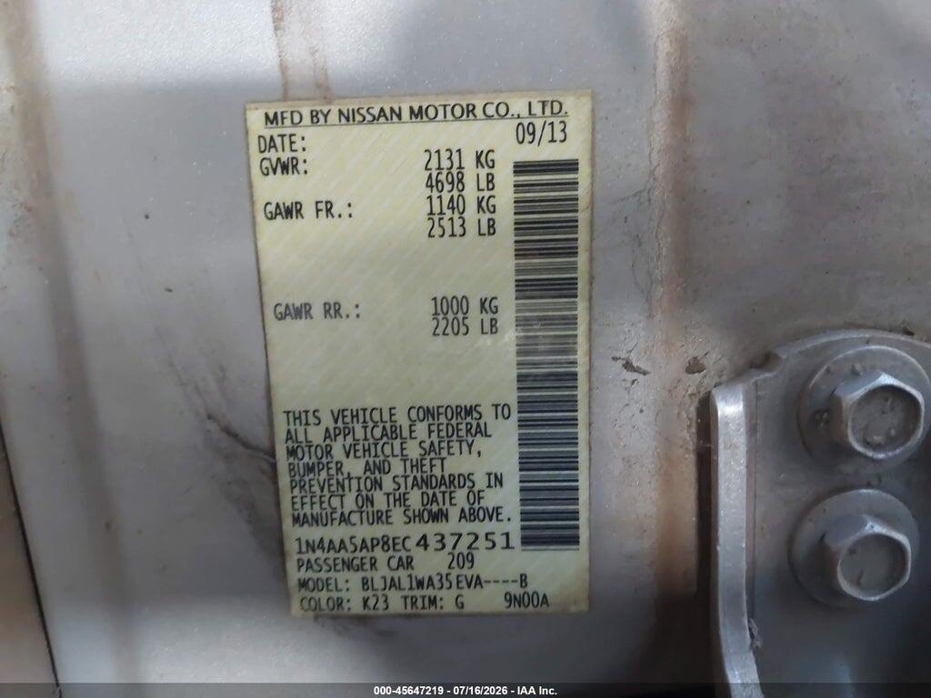 1N4AA5AP8EC437251 2014 NISSAN MAXIMA photo no. 9