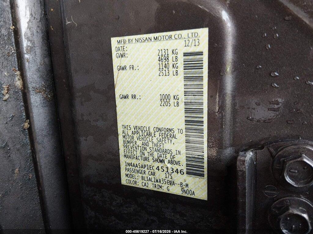 1N4AA5AP1EC451346 2014 NISSAN MAXIMA photo no. 9