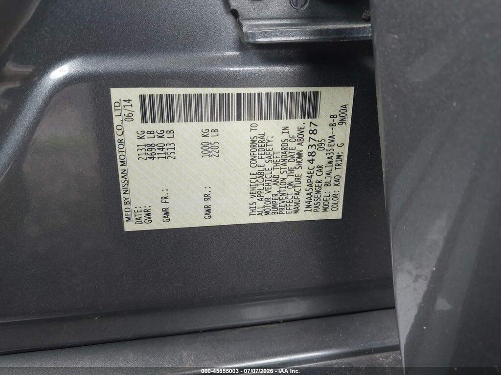 1N4AA5AP4EC483787 2014 NISSAN MAXIMA photo no. 9
