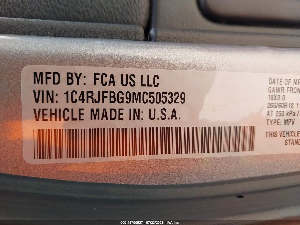 1C4RJFBG9MC505329 2021 JEEP GRAND CHEROKEE photo no. 9