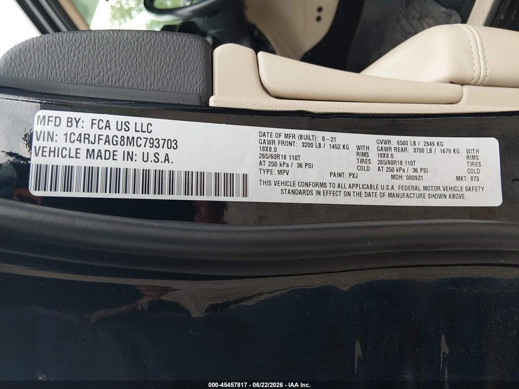 1C4RJFAG8MC793703 2021 JEEP GRAND CHEROKEE photo no. 9