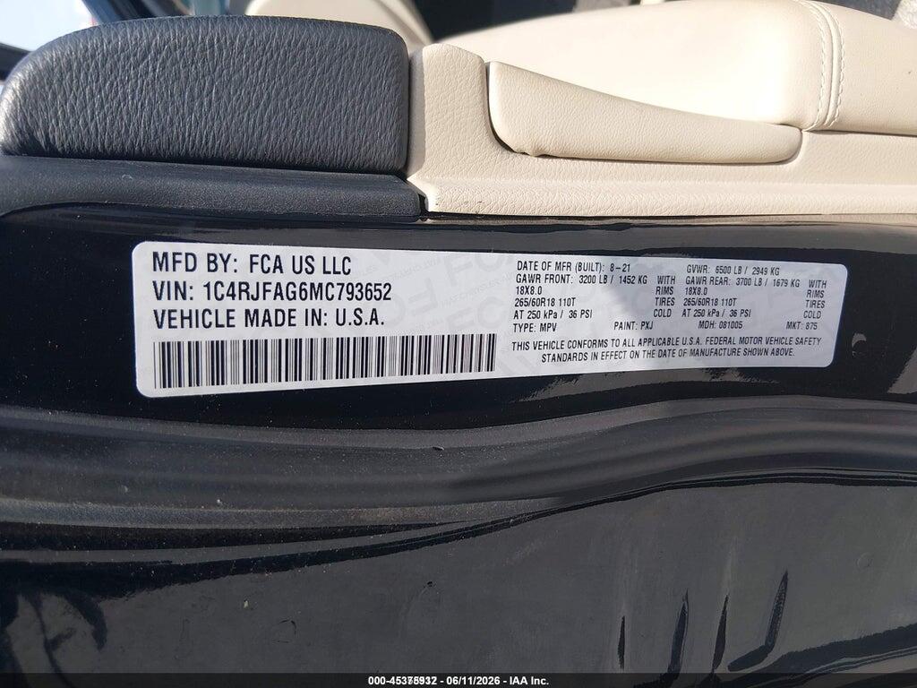1C4RJFAG6MC793652 2021 JEEP GRAND CHEROKEE photo no. 9