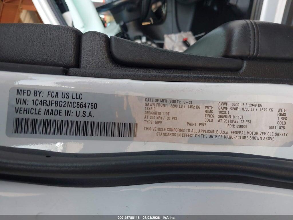 1C4RJFBG2MC664760 2021 JEEP GRAND CHEROKEE photo no. 9