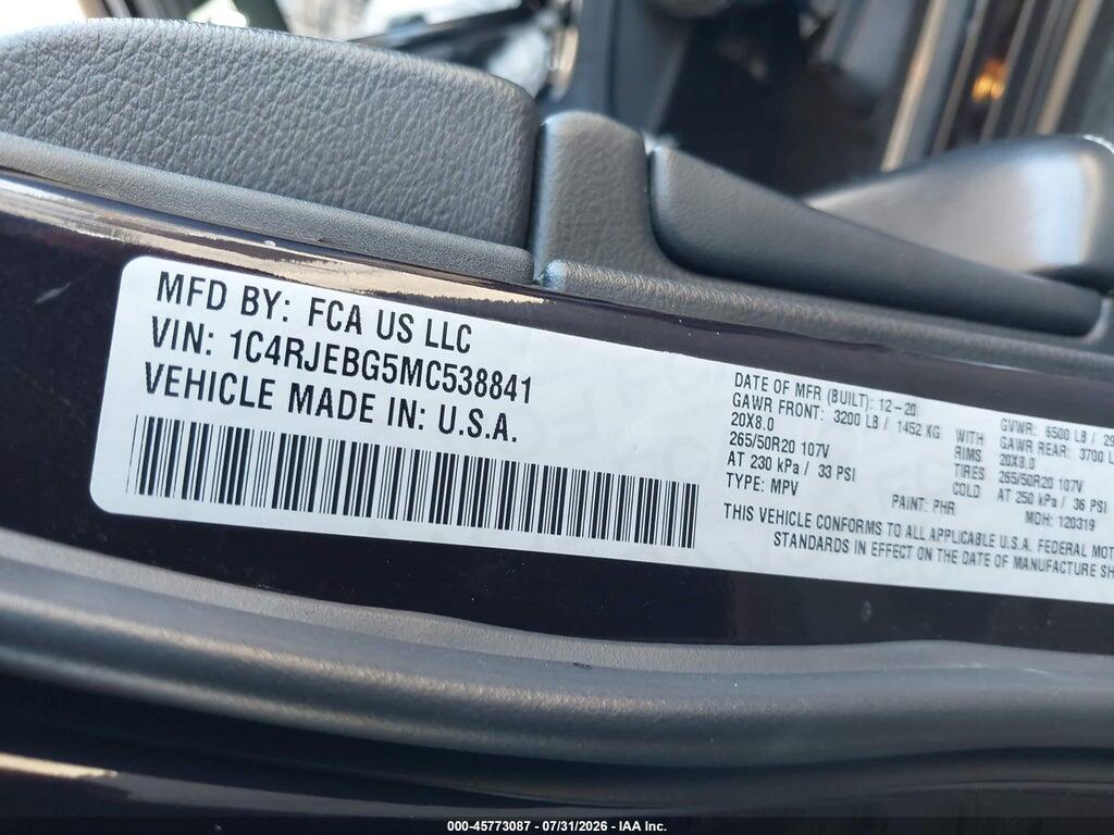 1C4RJEBG5MC538841 2021 JEEP GRAND CHEROKEE photo no. 9