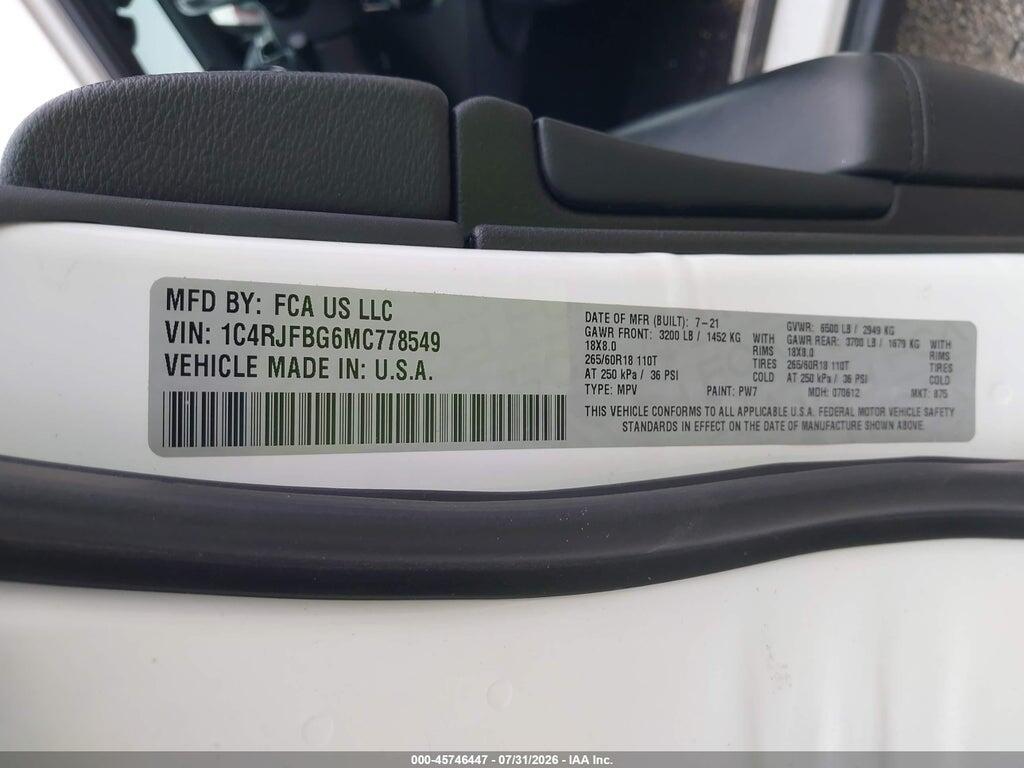 1C4RJFBG6MC778549 2021 JEEP GRAND CHEROKEE photo no. 9