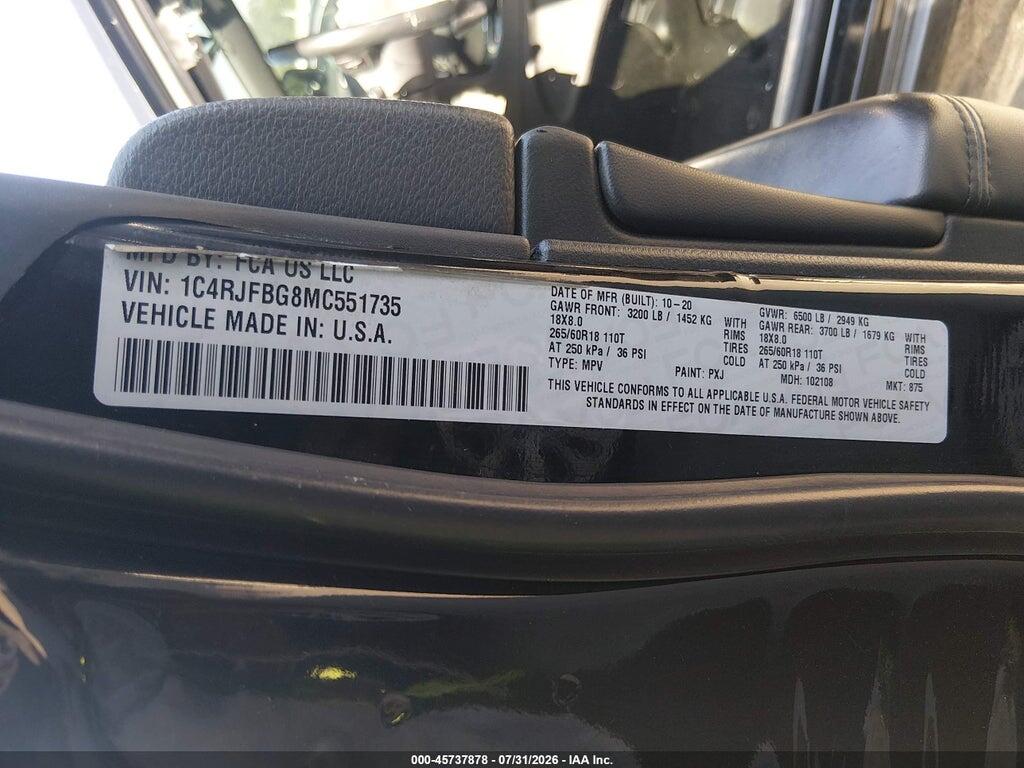 1C4RJFBG8MC551735 2021 JEEP GRAND CHEROKEE photo no. 9