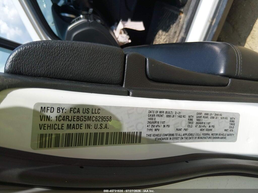 1C4RJEBG5MC629558 2021 JEEP GRAND CHEROKEE photo no. 9