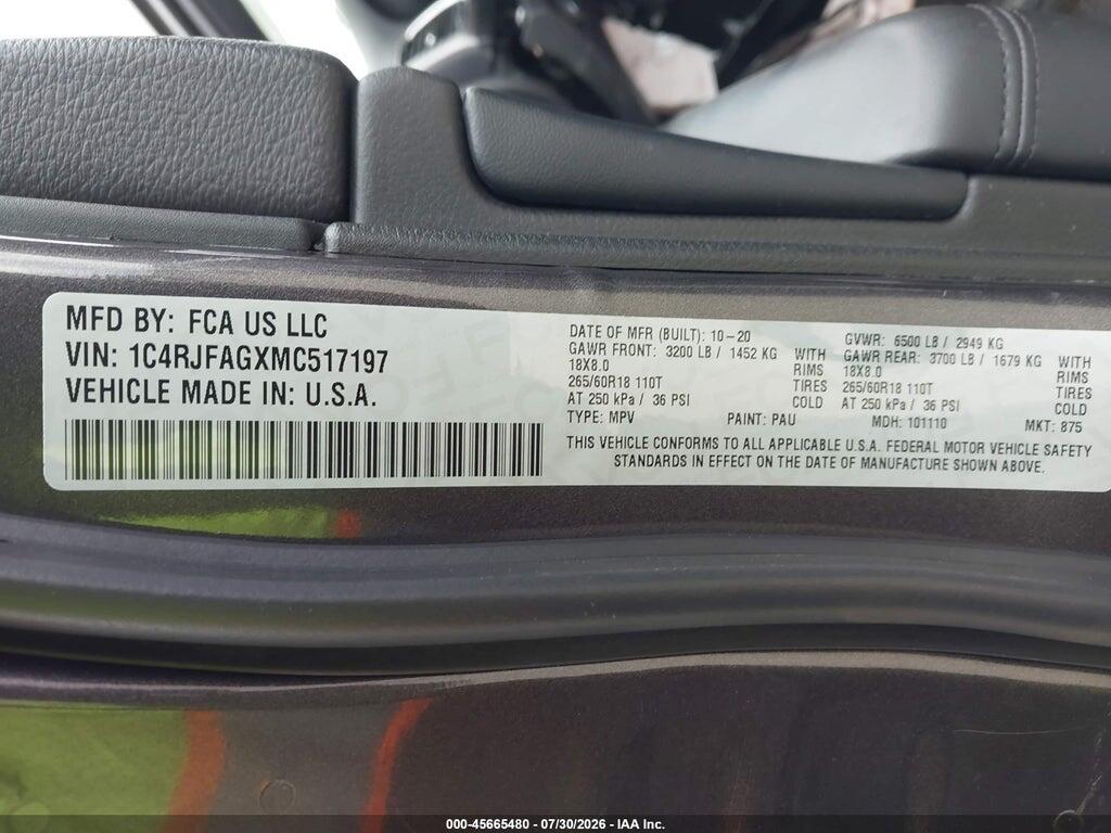 1C4RJFAGXMC517197 2021 JEEP GRAND CHEROKEE photo no. 9