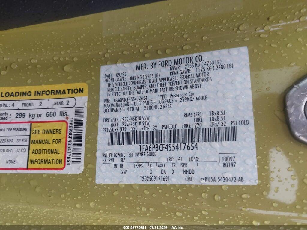 1FA6P8CF4S5417654 2025 FORD MUSTANG photo no. 9
