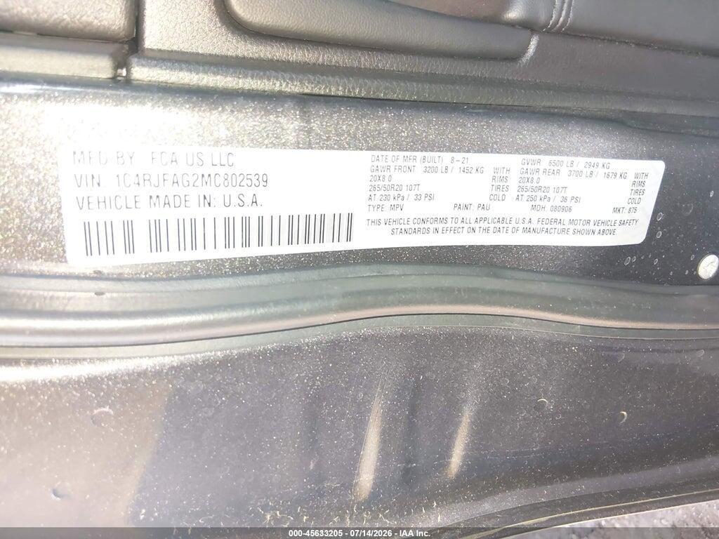 1C4RJFAG2MC802539 2021 JEEP GRAND CHEROKEE photo no. 9