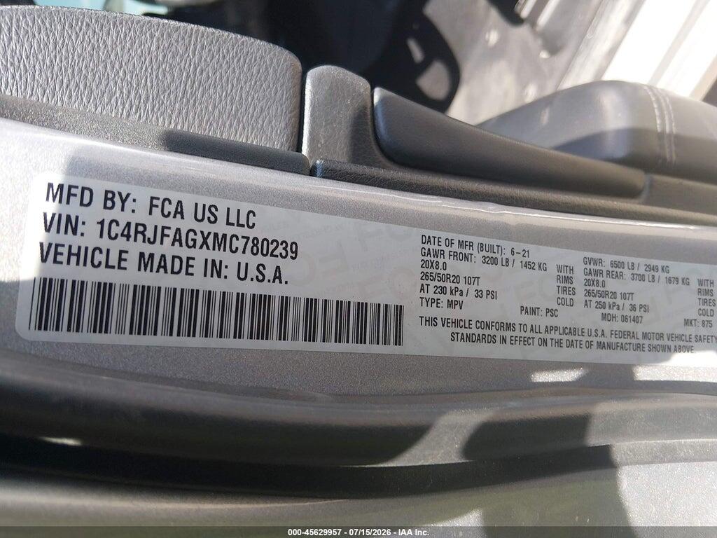 1C4RJFAGXMC780239 2021 JEEP GRAND CHEROKEE photo no. 9