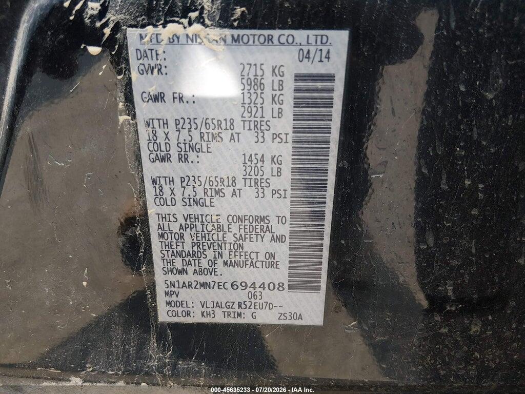 5N1AR2MN7EC694408 2014 NISSAN PATHFINDER photo no. 9