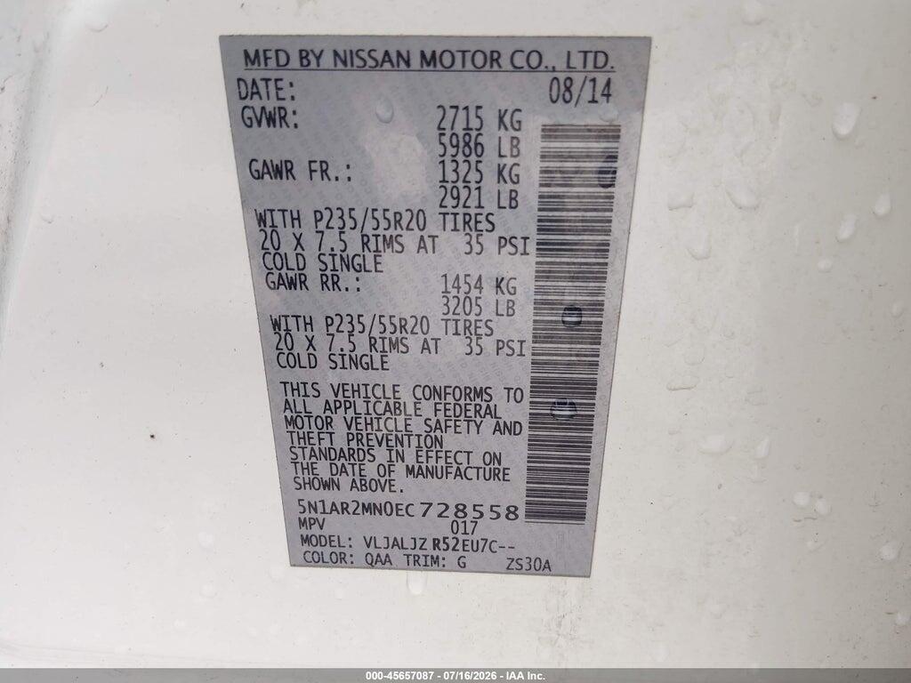 5N1AR2MN0EC728558 2014 NISSAN PATHFINDER photo no. 9