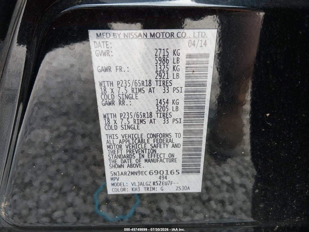 5N1AR2MN9EC690165 2014 NISSAN PATHFINDER photo no. 9