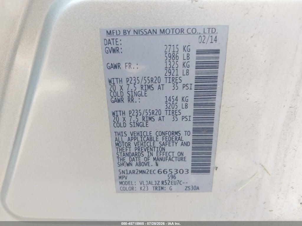 5N1AR2MN2EC665303 2014 NISSAN PATHFINDER photo no. 9