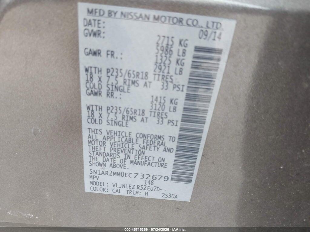 5N1AR2MM0EC732679 2014 NISSAN PATHFINDER photo no. 9