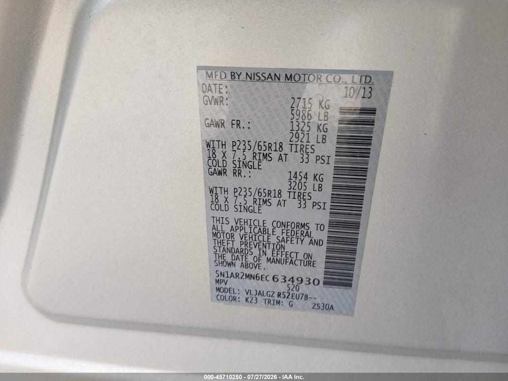 5N1AR2MN6EC634930 2014 NISSAN PATHFINDER photo no. 9