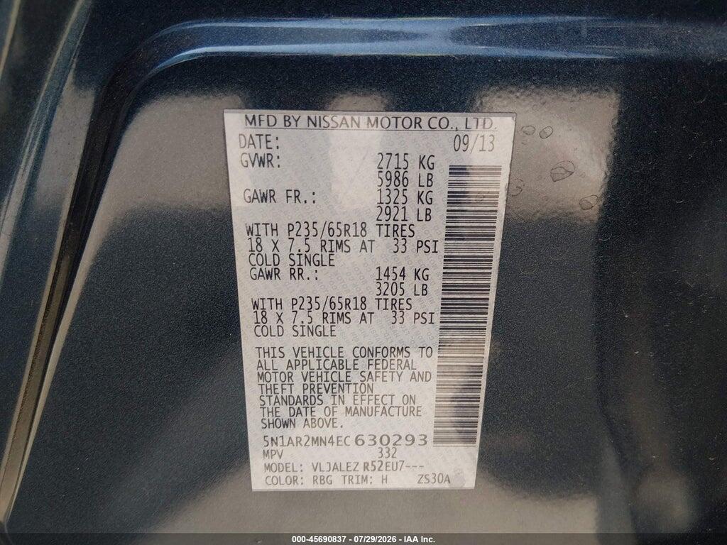 5N1AR2MN4EC630293 2014 NISSAN PATHFINDER photo no. 9