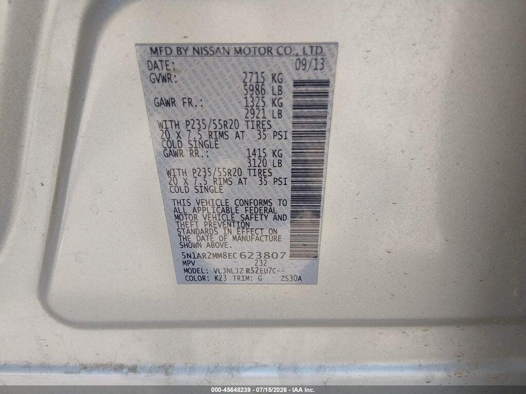 5N1AR2MM8EC623807 2014 NISSAN PATHFINDER photo no. 9