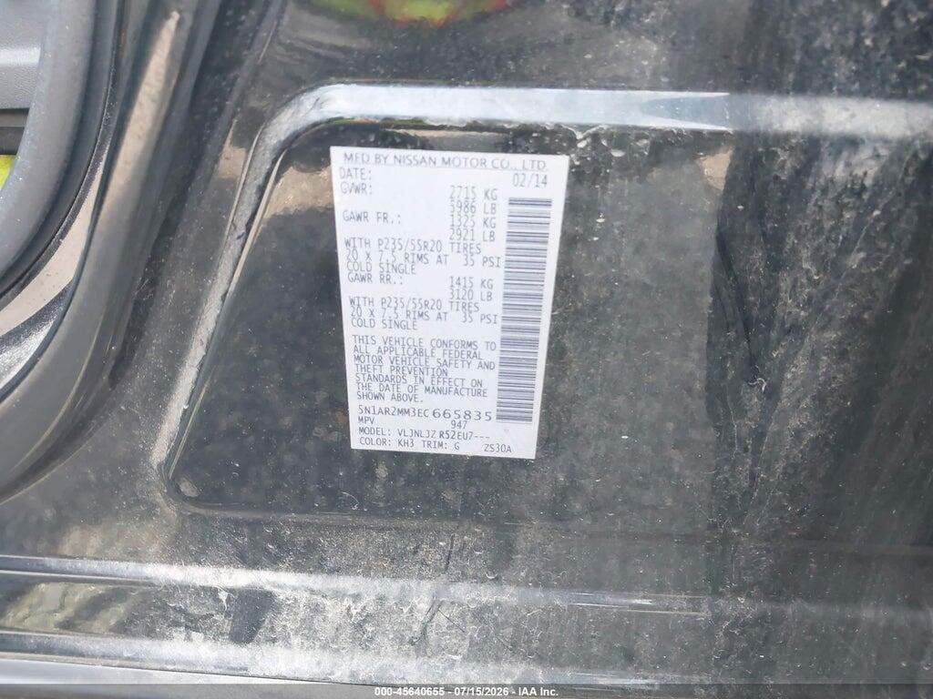 5N1AR2MM3EC665835 2014 NISSAN PATHFINDER photo no. 9