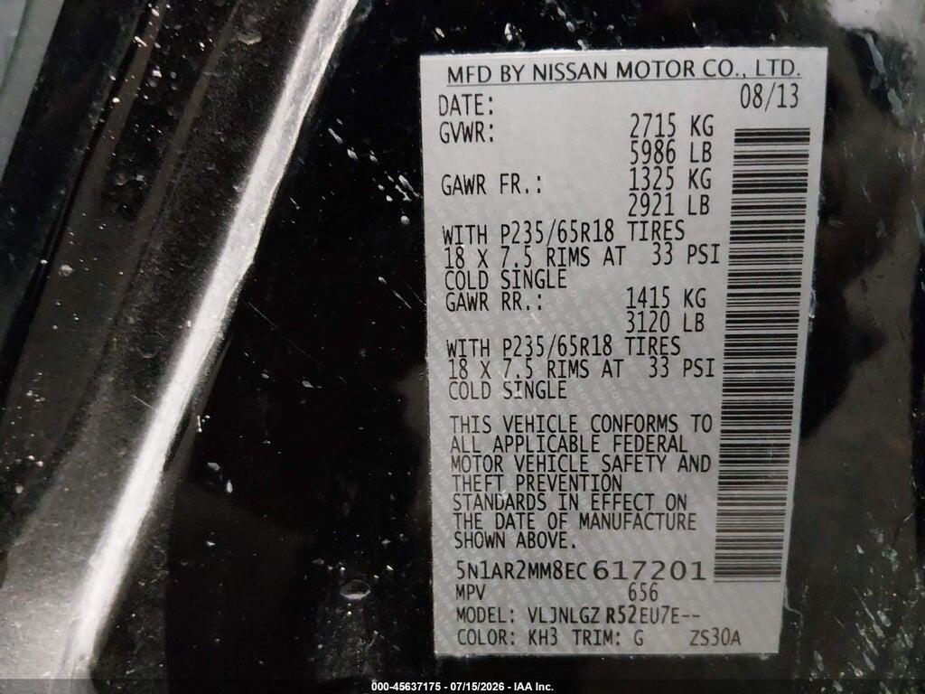 5N1AR2MM8EC617201 2014 NISSAN PATHFINDER photo no. 9