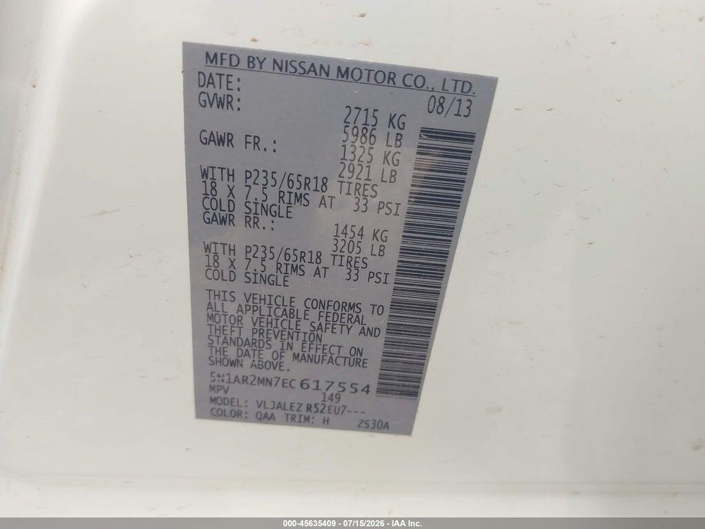 5N1AR2MN7EC617554 2014 NISSAN PATHFINDER photo no. 9