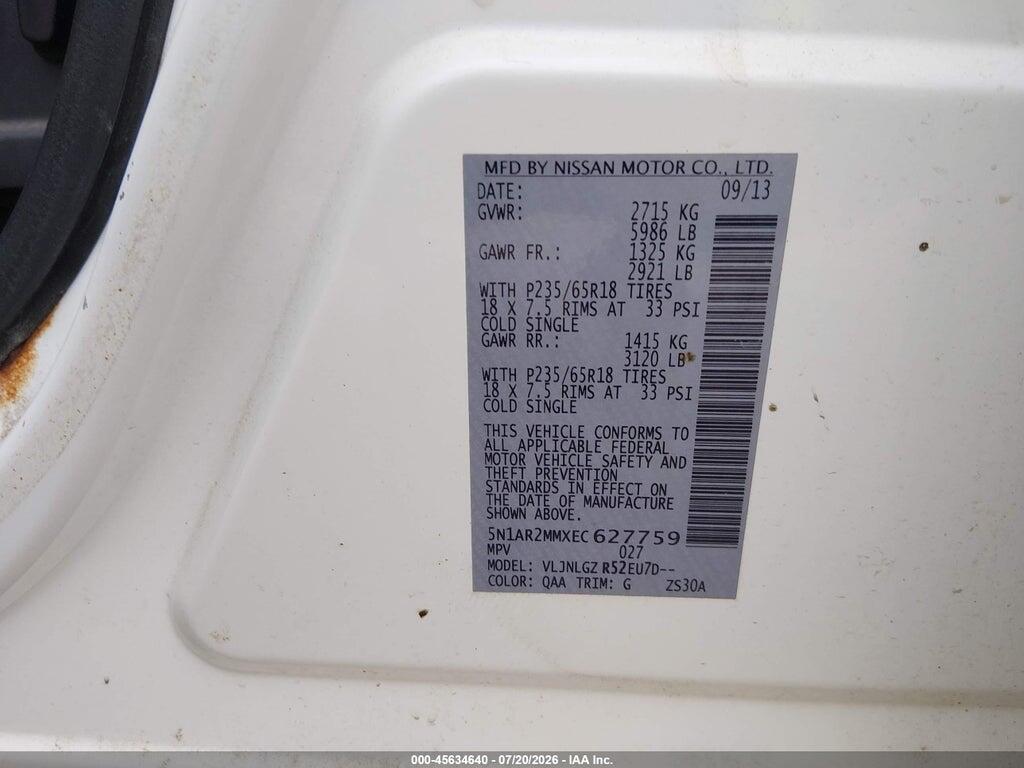 5N1AR2MMXEC627759 2014 NISSAN PATHFINDER photo no. 9