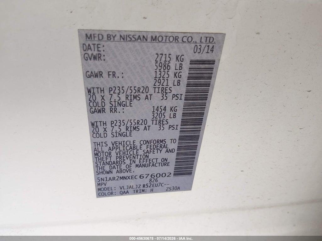 5N1AR2MNXEC676002 2014 NISSAN PATHFINDER photo no. 9