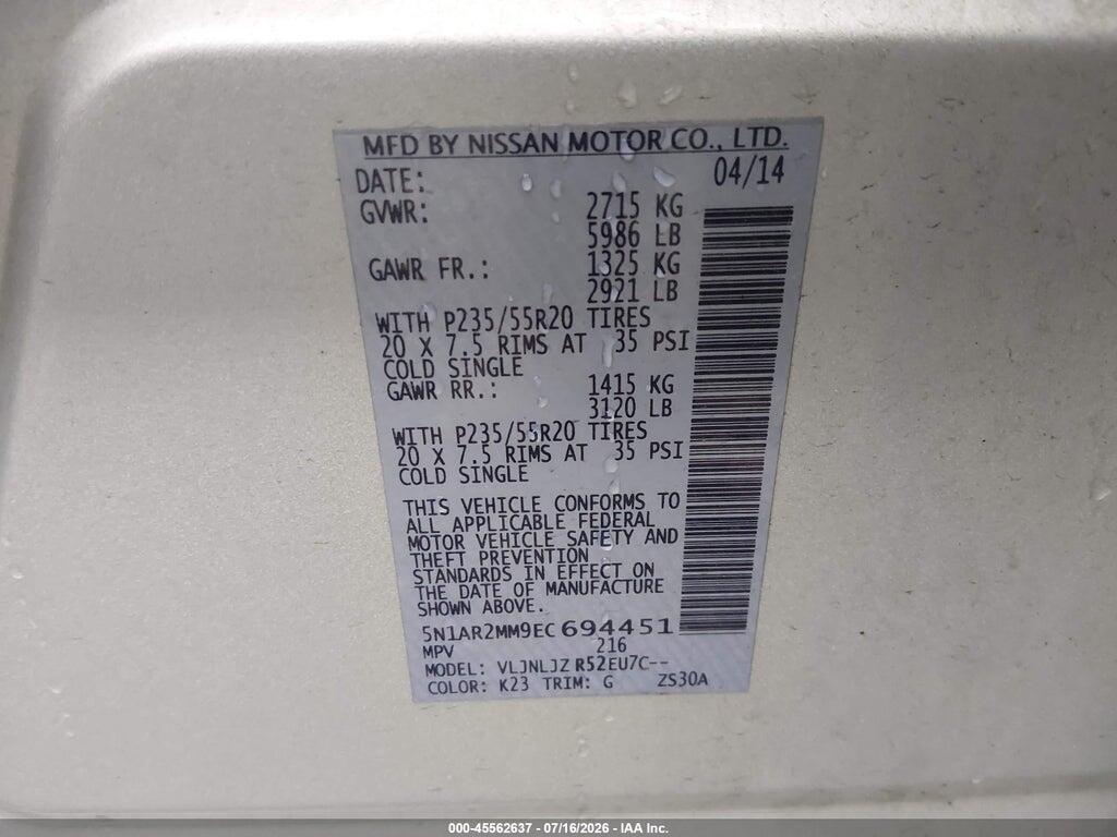 5N1AR2MM9EC694451 2014 NISSAN PATHFINDER photo no. 9