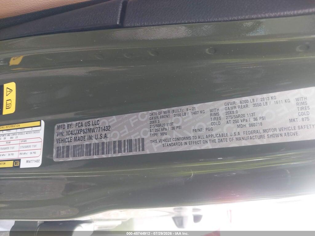 1C4JJXP63MW771432 2021 JEEP WRANGLER 4XE photo no. 9