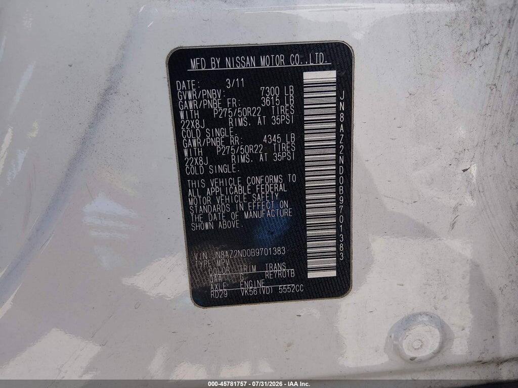 JN8AZ2ND0B9701383 2011 INFINITI QX56 photo no. 9