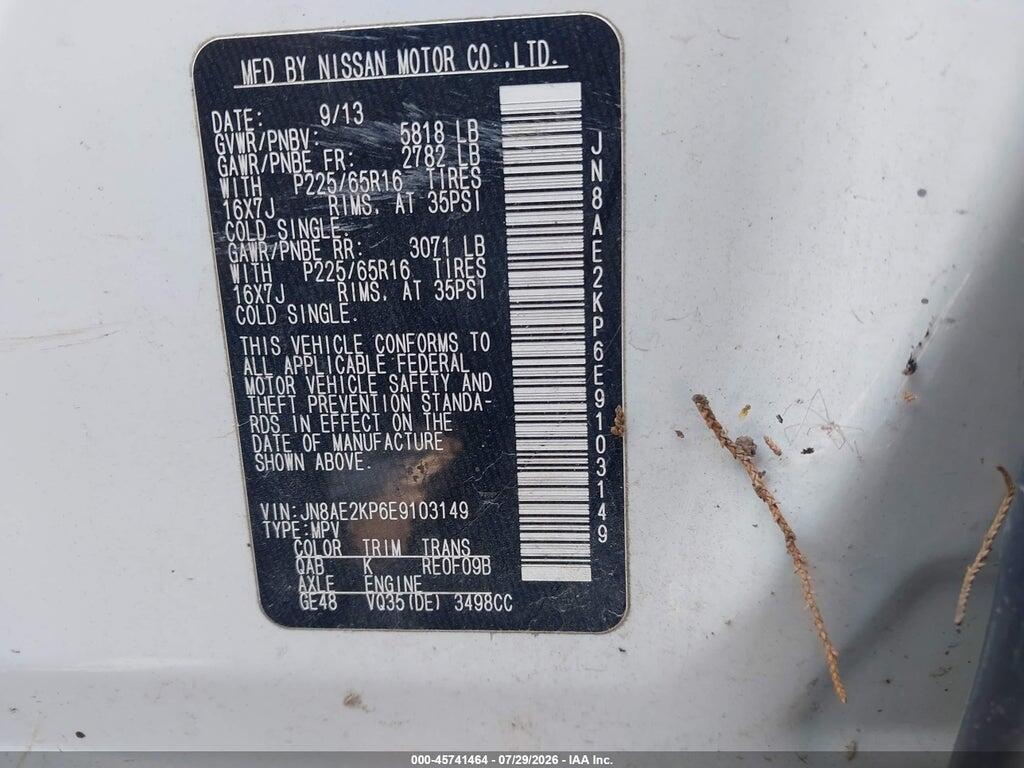 JN8AE2KP6E9103149 2014 NISSAN QUEST photo no. 9