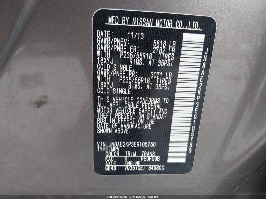 JN8AE2KP3E9105750 2014 NISSAN QUEST photo no. 9
