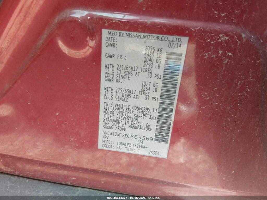 5N1AT2MTXEC865569 2014 NISSAN ROGUE photo no. 9