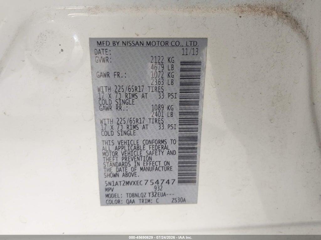 5N1AT2MVXEC754747 2014 NISSAN ROGUE photo no. 9