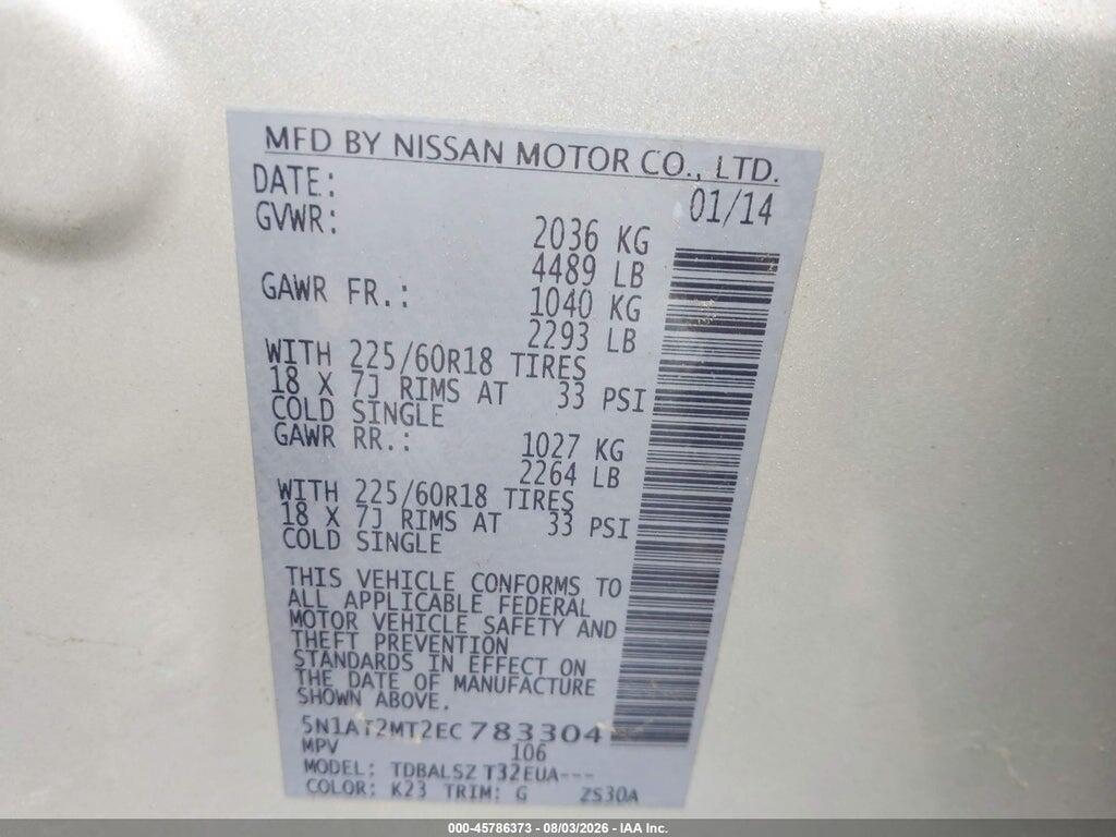 5N1AT2MT2EC783304 2014 NISSAN ROGUE photo no. 9
