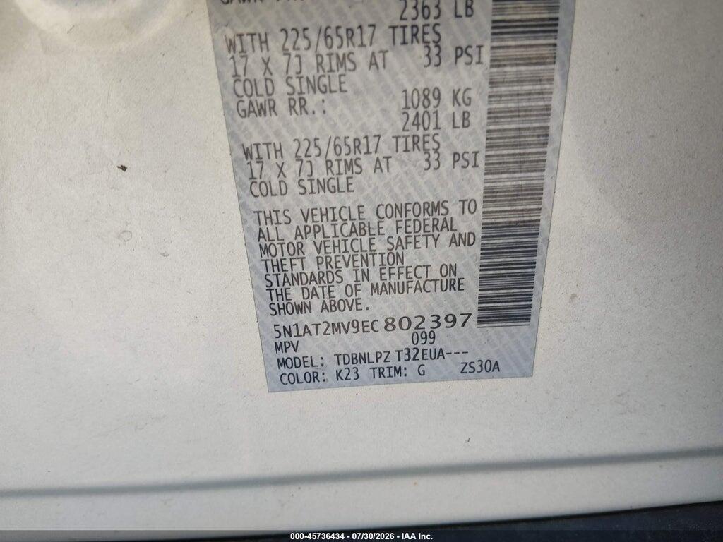 5N1AT2MV9EC802397 2014 NISSAN ROGUE photo no. 9
