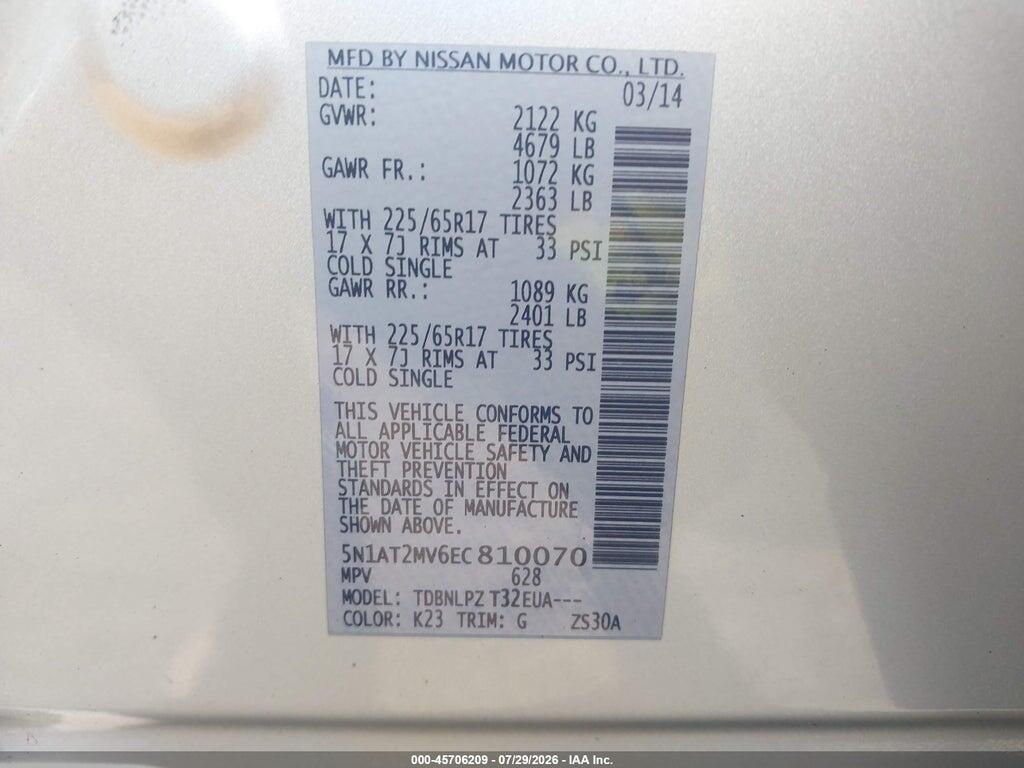 5N1AT2MV6EC810070 2014 NISSAN ROGUE photo no. 9