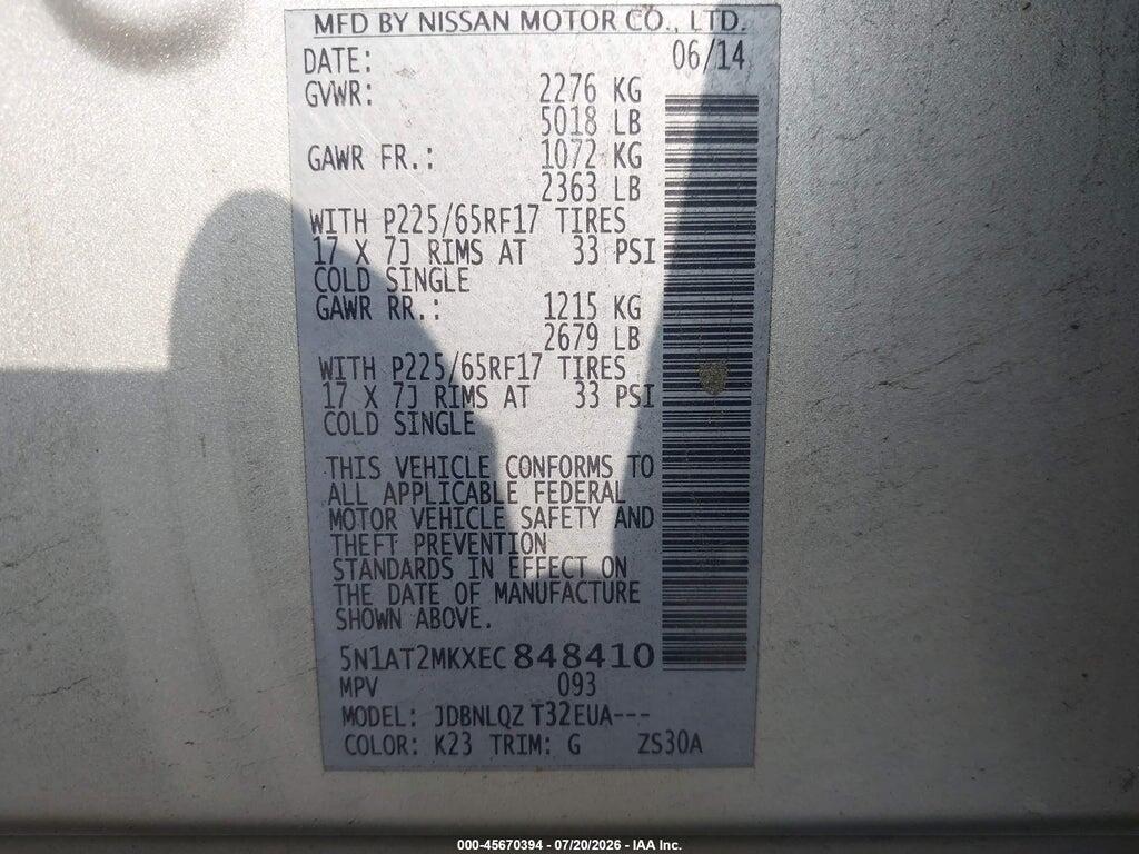 5N1AT2MKXEC848410 2014 NISSAN ROGUE photo no. 9