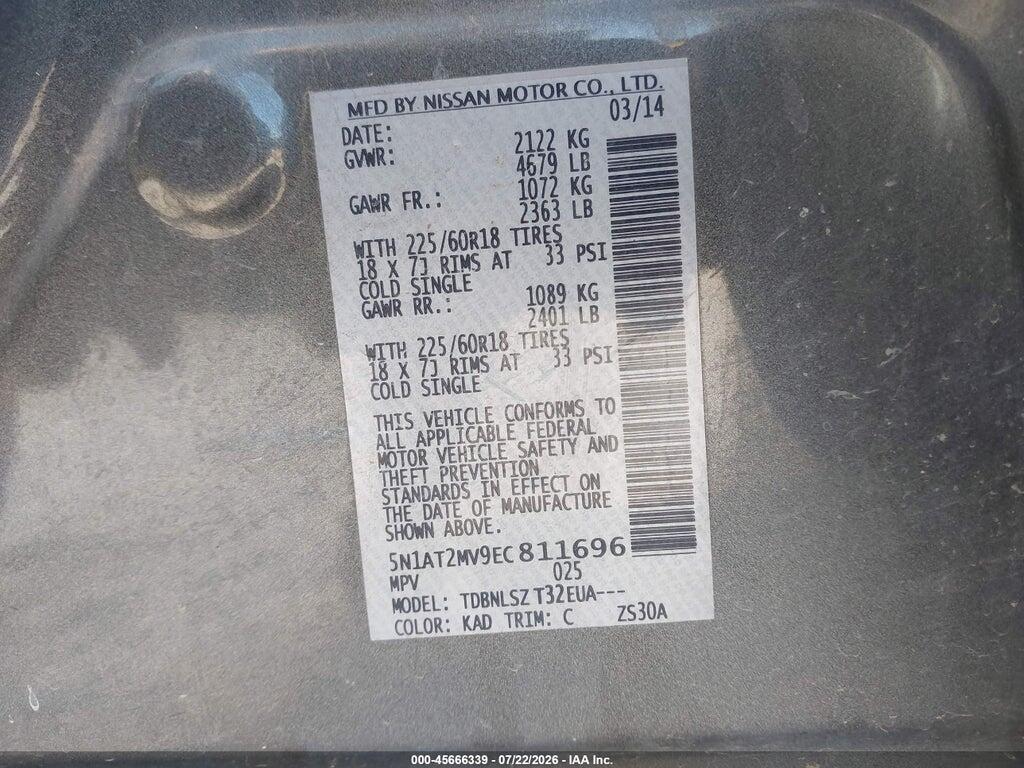 5N1AT2MV9EC811696 2014 NISSAN ROGUE photo no. 9