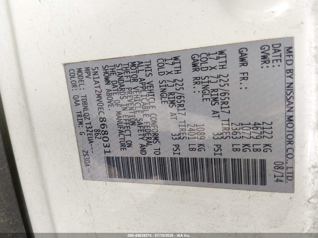 5N1AT2MV0EC868031 2014 NISSAN ROGUE photo no. 9