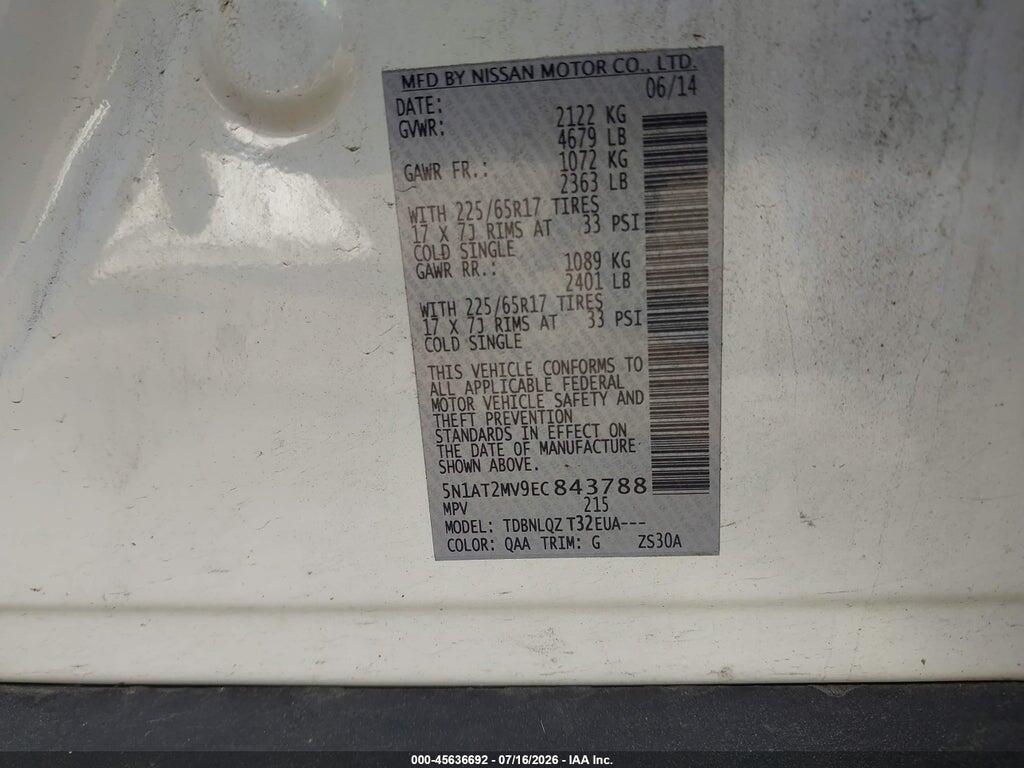 5N1AT2MV9EC843788 2014 NISSAN ROGUE photo no. 9