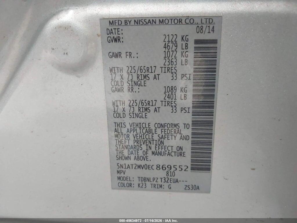 5N1AT2MV0EC869552 2014 NISSAN ROGUE photo no. 9
