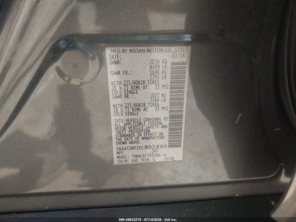 5N1AT2MT2EC802899 2014 NISSAN ROGUE photo no. 9