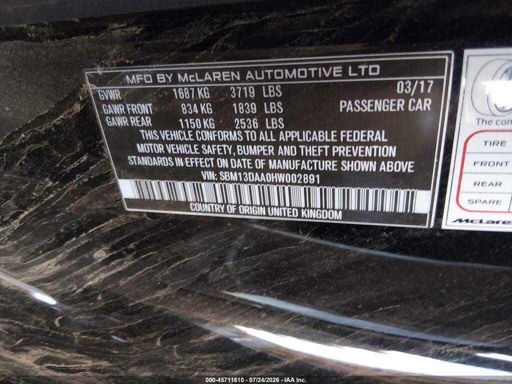 SBM13DAA0HW002891 2017 MCLAREN 570S photo no. 9